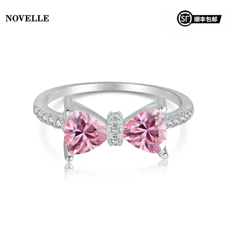 925银锆石戒指 银镶锆石甜美气质蝴蝶结戒指女 ins风芭比戒指女