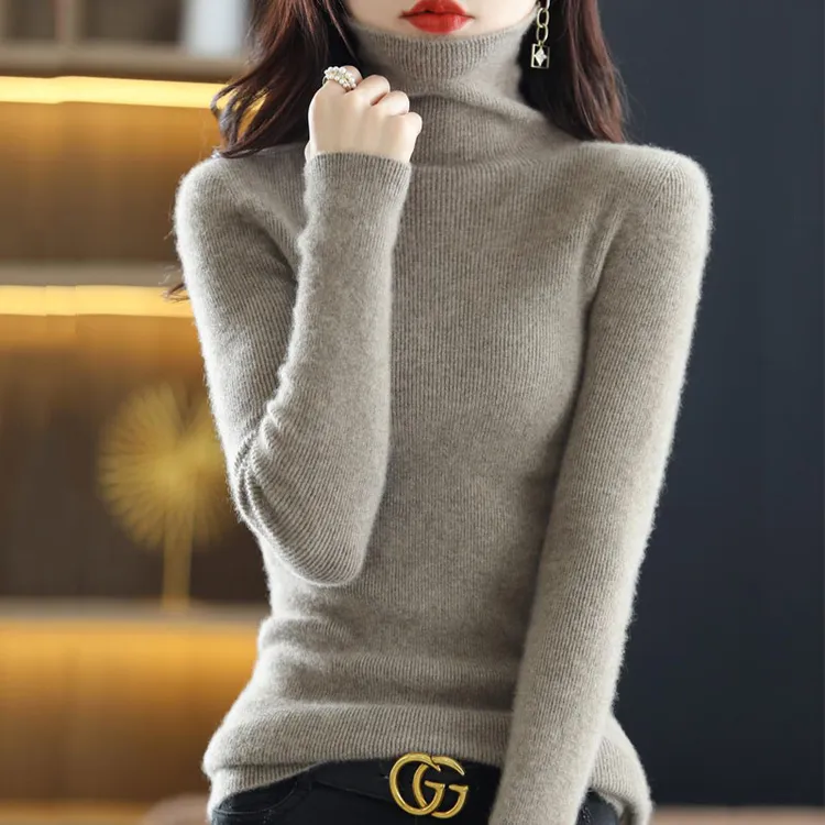 堆堆领秋冬季100%羊毛套头百搭高领毛针织衫