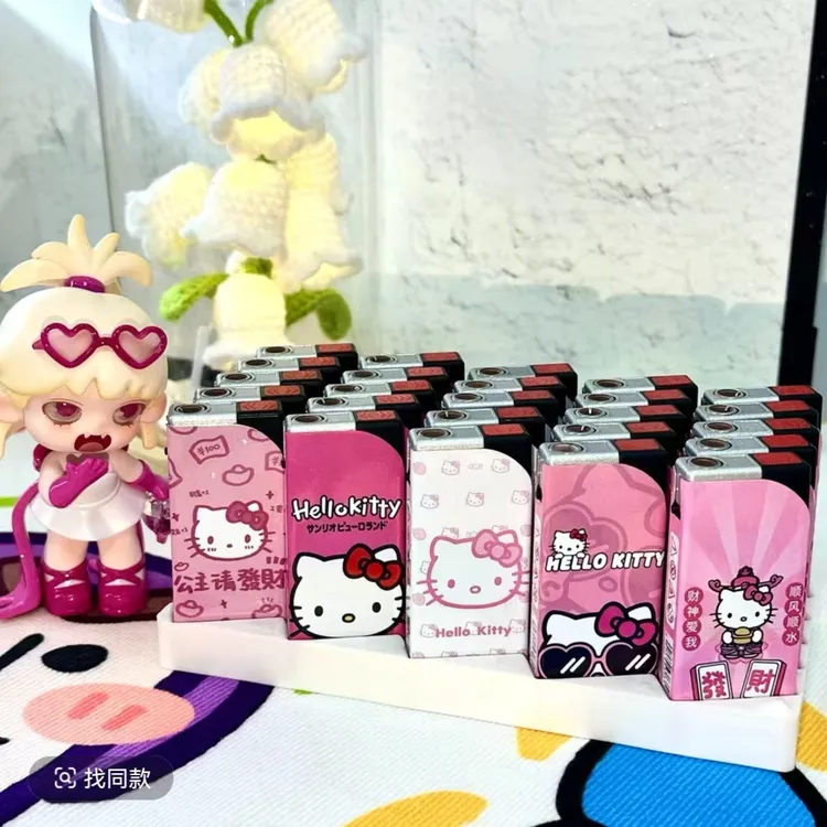 斜打金属包纸卡通可爱粉色猫猫防风直冲打火机高颜值可充气个性款