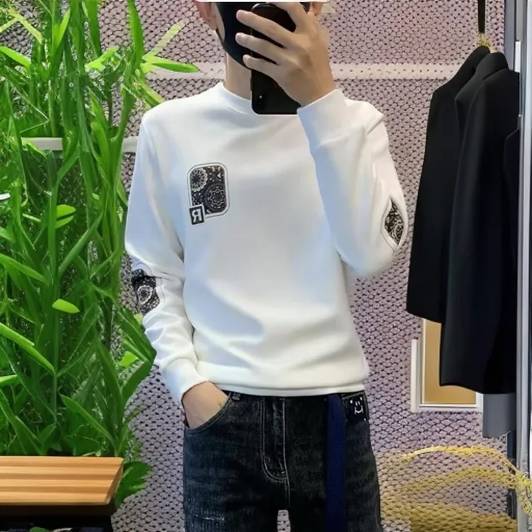 欧美潮牌秋冬马蹄R字母印花简约上衣男女棉涤加绒几加厚宽松卫衣