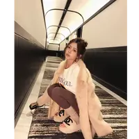 媛媛 【卢浮之吻】粉杏色时尚进口托斯卡纳皮毛一体外套#PC0061
