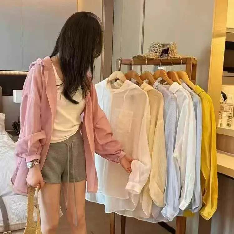 五一出游连帽防晒衣女夏季宽松小个子轻薄款外套衬衣休闲衬衫透气