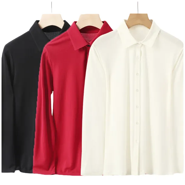 LANZIBES/蓝之蓓真丝加捻时尚简约百搭翻领桑蚕丝长袖衬衫C2723