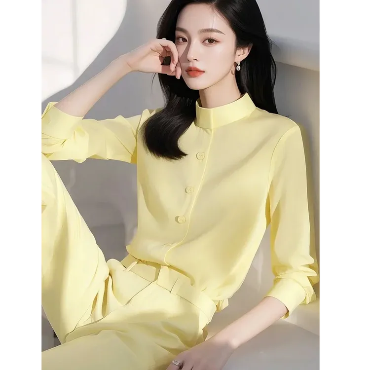 春季设计感小众法式减龄轻奢欧货洋气独特别致漂亮黄色衬衫套装女