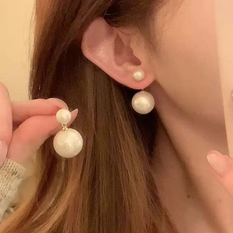铜合金仿珍珠耳饰 秋冬气质可两戴珍珠耳环女韩系百搭耳针耳饰