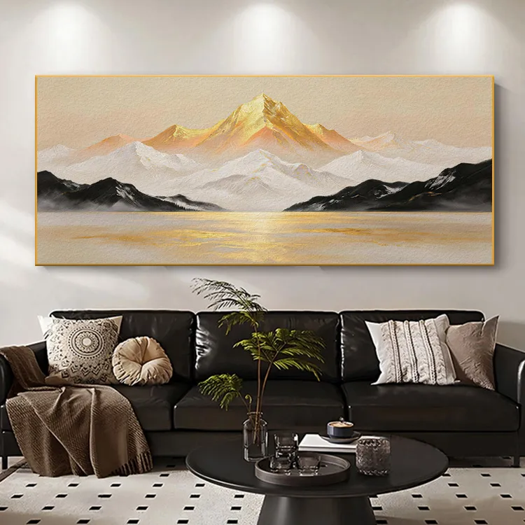 背靠金山沙发背景墙装饰画砂岩画现代简约油画客厅沙发挂画山水画