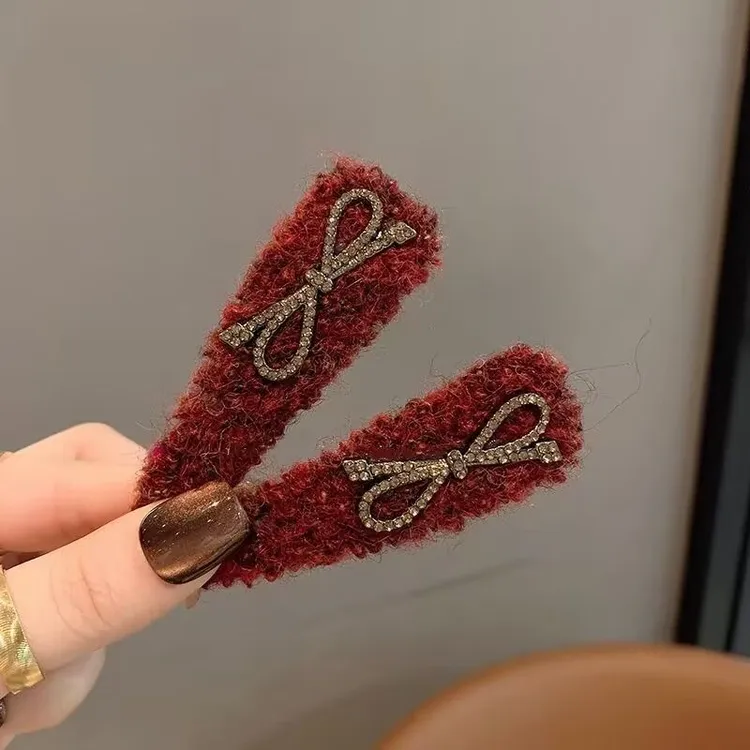 新年发饰复古毛线简约边夹侧边刘海发夹女时尚洋气头饰网红掰掰夹