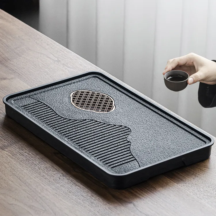 圣藏小型茶盘2025新款家用沥水干泡台功夫茶具茶托盘仿乌金石茶台