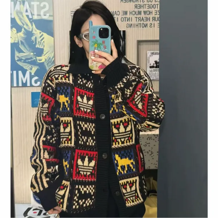 XPAdidas三叶草CRAFTE新年慵懒风针织运动宽松毛衣开衫外套KR2801