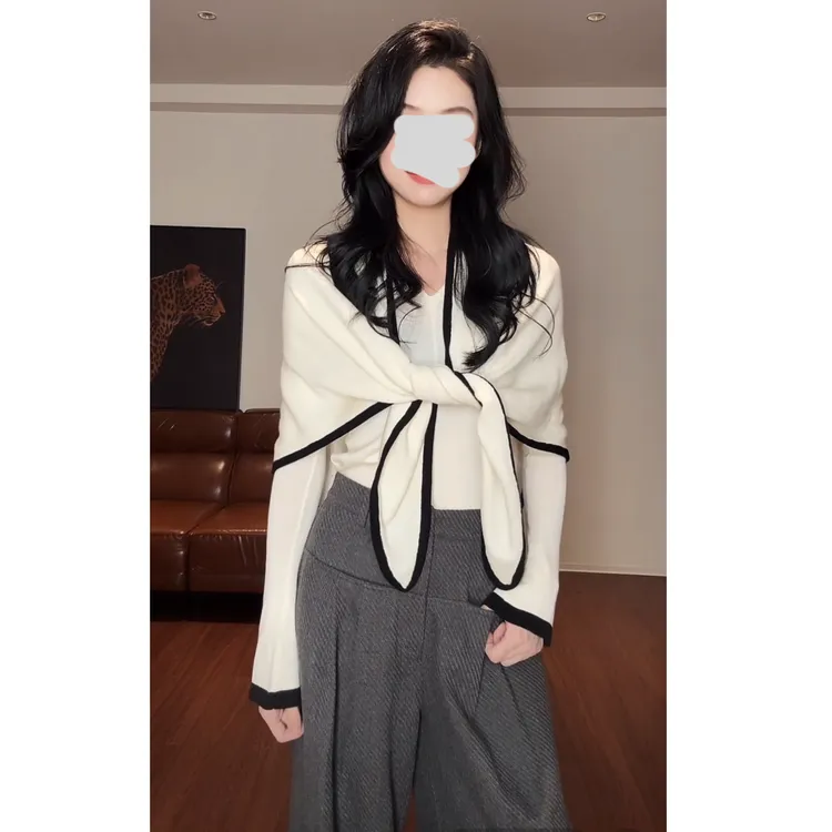 真两件三角披肩设计感针织衫秋季新款阔腿裤显瘦西裤套装女S11130