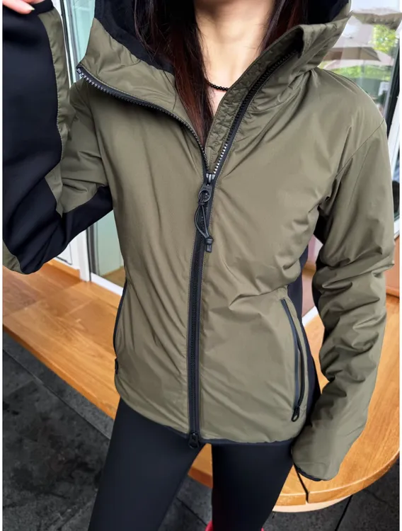 女士外贸LP绿色黑色胶囊户外系列超轻夹棉保暖舒适连帽夹克棉服