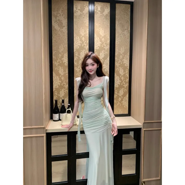 运补6-8r 女人味连衣裙夏季新款请冷风多巴胺服装女修身显瘦长裙