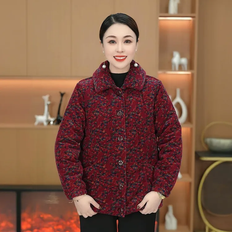 妈妈装冬款新款灯芯绒纯棉保暖棉服60岁中老年棉衣女外套加厚上衣
