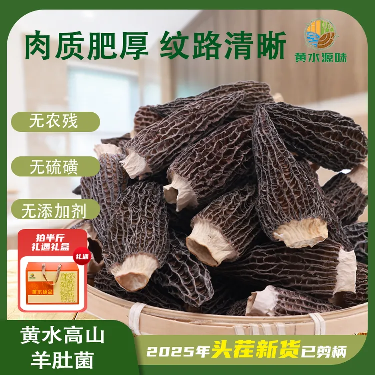 黄水源味4-6/6-8cm高山森林营养羊肚菌干货头茬足干剪柄煲汤精选