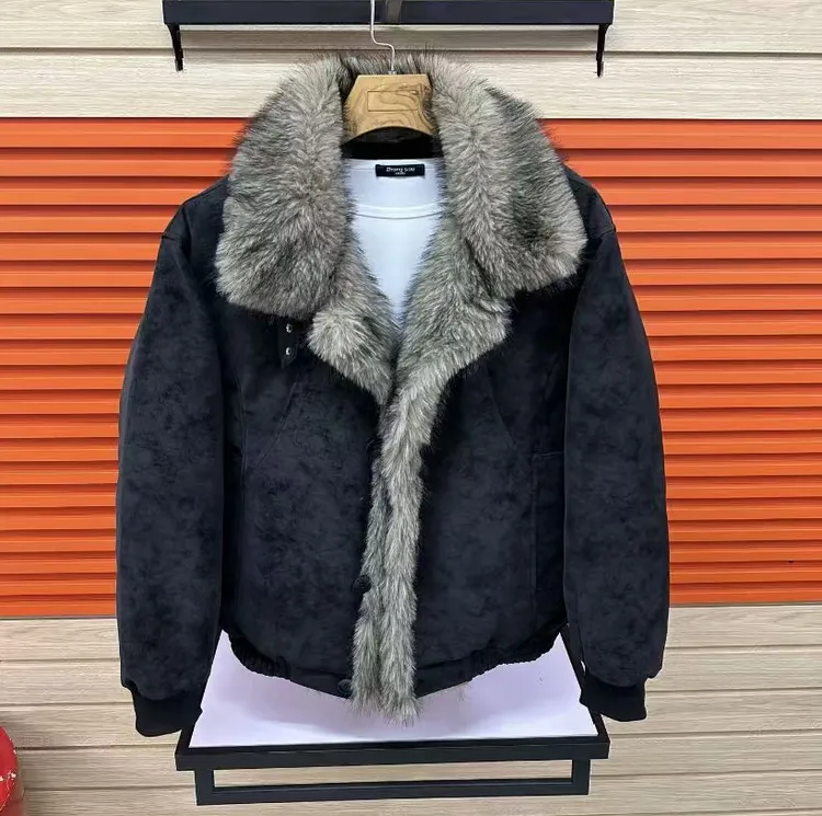 新款高品质男士翻领休闲百搭加绒夹克外套