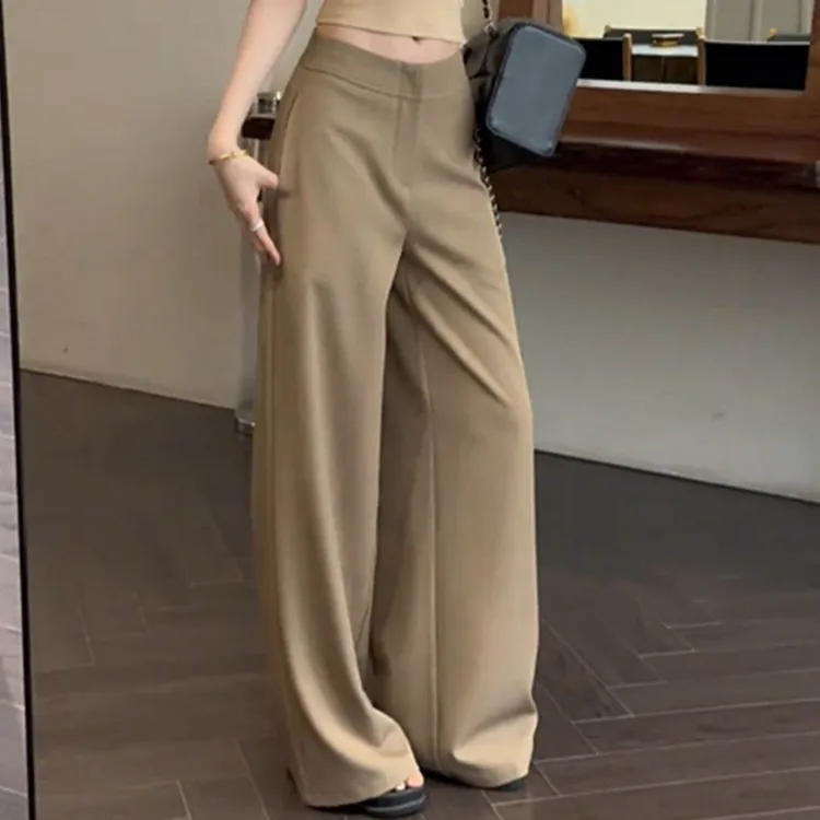 老钱风卡其色新款高腰宽松显瘦春秋款裤子遮肉通勤高级长款小众