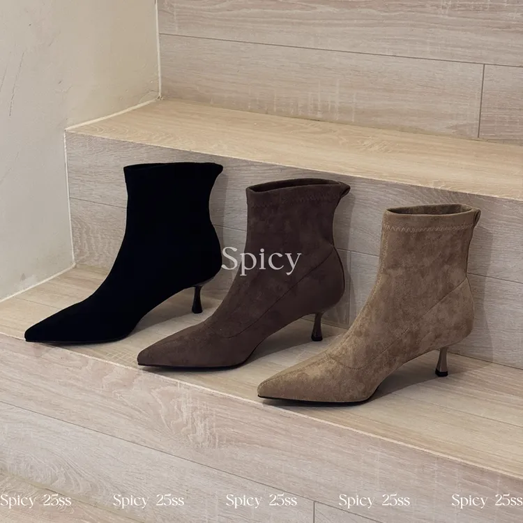 【Spicy直播间专属】爱辣fu绒|欧美韩版绒面尖头靴子弹力靴时尚尖头