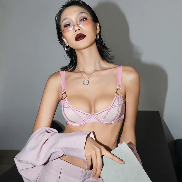 维多利亚法式舒适性感内衣套装女宽肩带纯欲防下垂调整型粉色胸罩