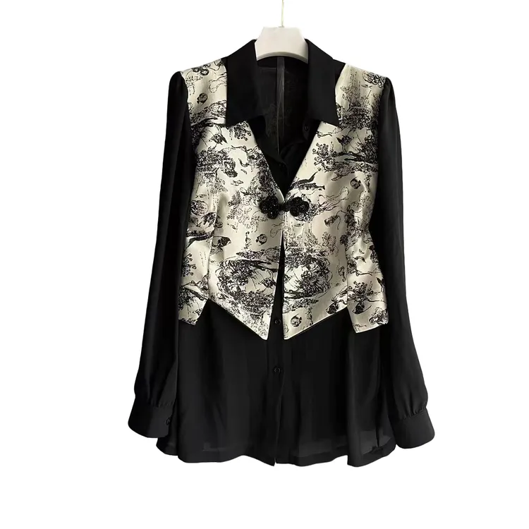 大码女装拼接假两件衬衫