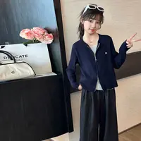 【Maila童装】女童韩系假两件毛衣纯色春秋针织衫上衣阔腿裤两件套