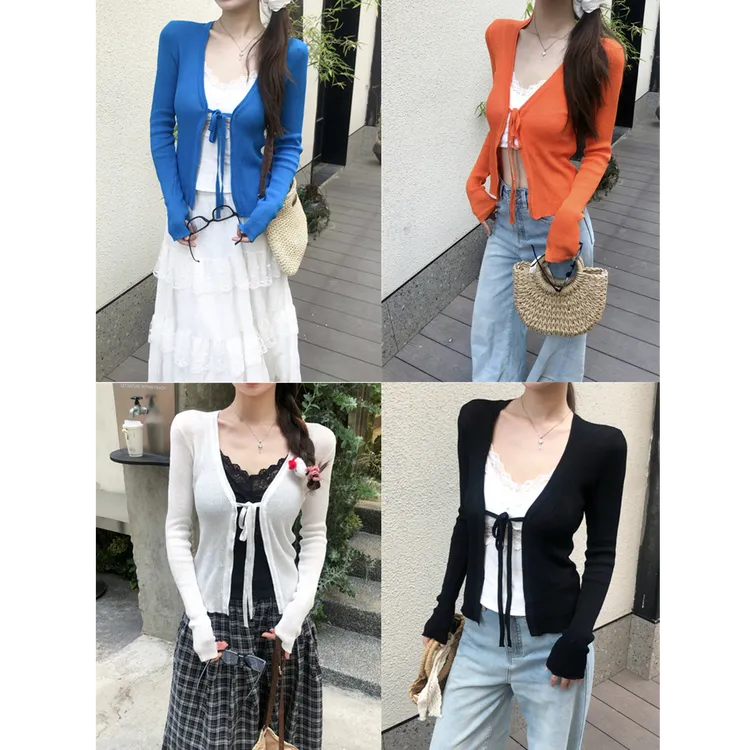 夏季法式百搭通勤长袖打底开衫气质显瘦纯色设计感上衣