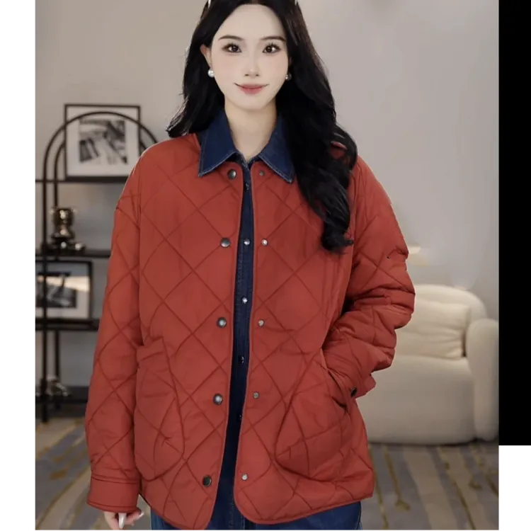 阿玛施AMASS新款质感百搭时尚气质百搭菱形格新雪丽棉服女5400730