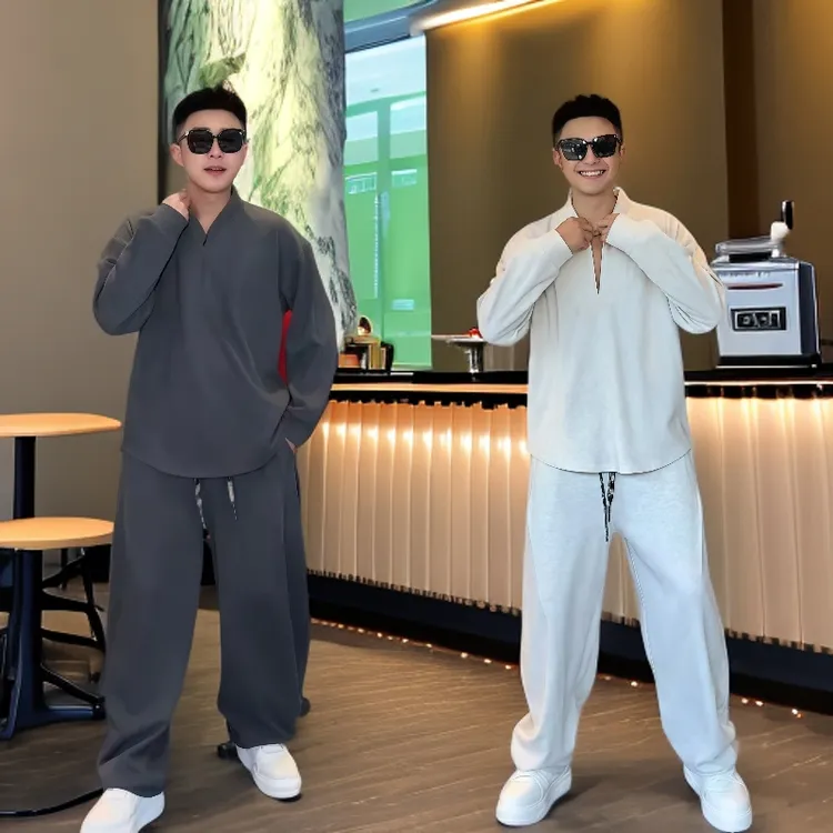 秋季新款男士云朵绒休闲运动套装半拉链长袖卫衣休闲裤百搭两件套