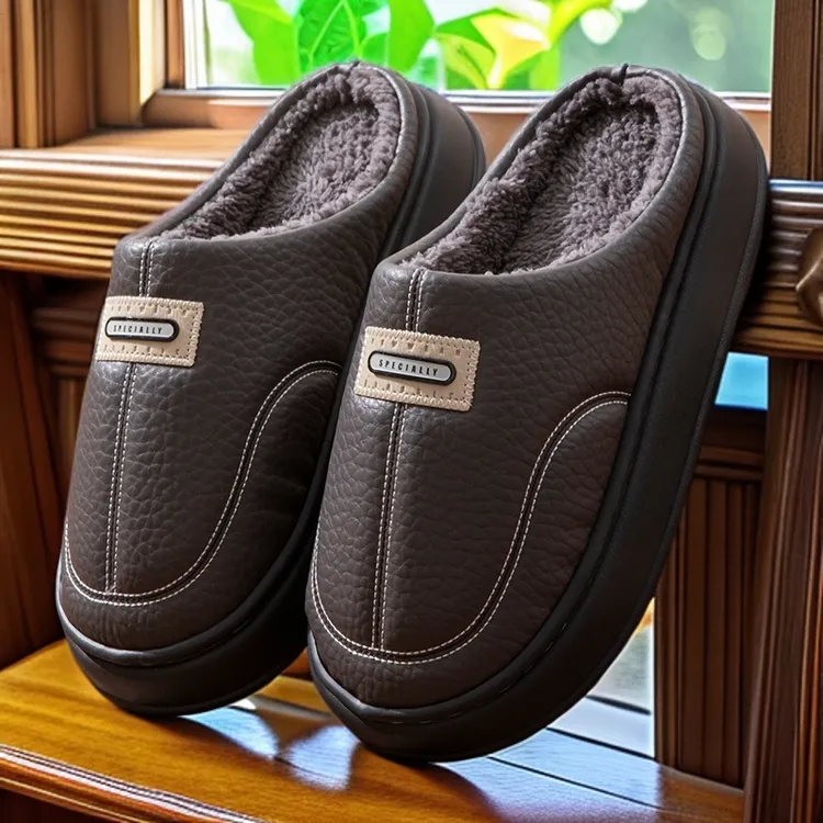 秋冬季秋冬羽绒亲肤情侣防滑不臭脚不掉毛室内冬季休闲拖鞋男棉鞋