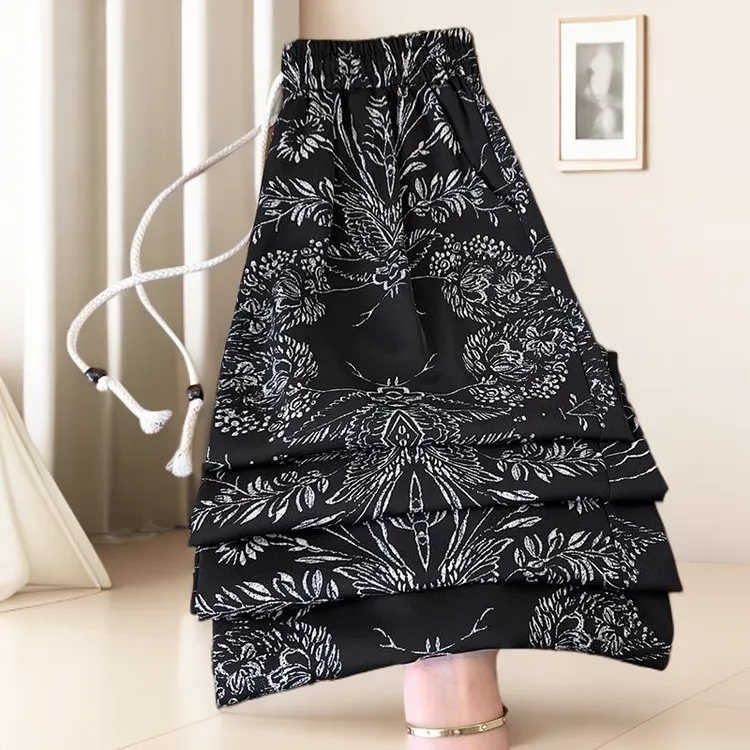 雪纺印花阔腿裤女夏季新款高腰垂坠感时尚百搭休闲凉凉直筒防蚊裤