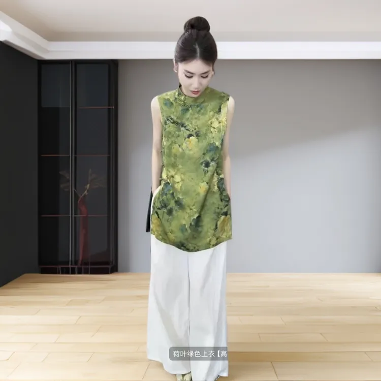 2025夏季新款新中式无袖上衣+阔腿裤时尚复古宽松休闲中国风