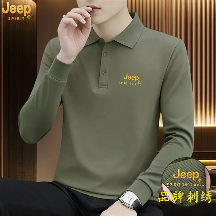 JEEPSPIRIT刺绣polo衫男款内搭透气男装翻领长袖t恤男休闲春秋季