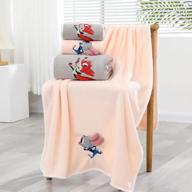 可爱兔子警官毛巾珊瑚绒火狐狸浴巾两件套吸水柔软