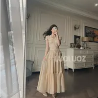 【现货】LUOLUOZ【迷醉花园】气质绝美轻奢收腰女神范长款连衣裙JF712