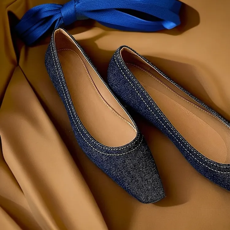 现货速发苏茵茵同款牛仔单鞋87075秋新款浅口内增高方头惠州女鞋