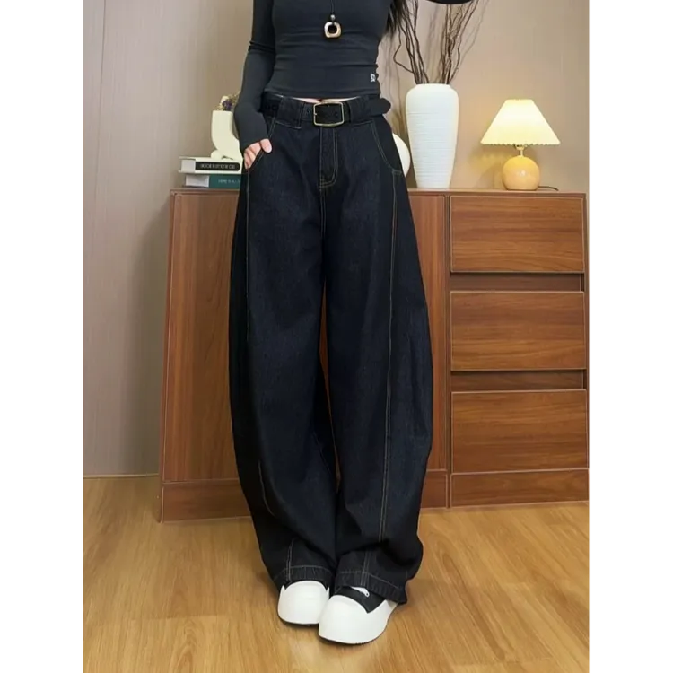 NOMIO美式复古水洗弯刀牛仔裤休闲百搭慵懒阔腿裤女潮秋季