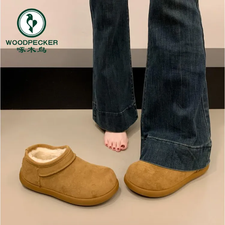 啄木鸟小土豆加绒勃肯鞋女2025新款加厚一脚蹬保暖丑萌棉鞋雪地靴