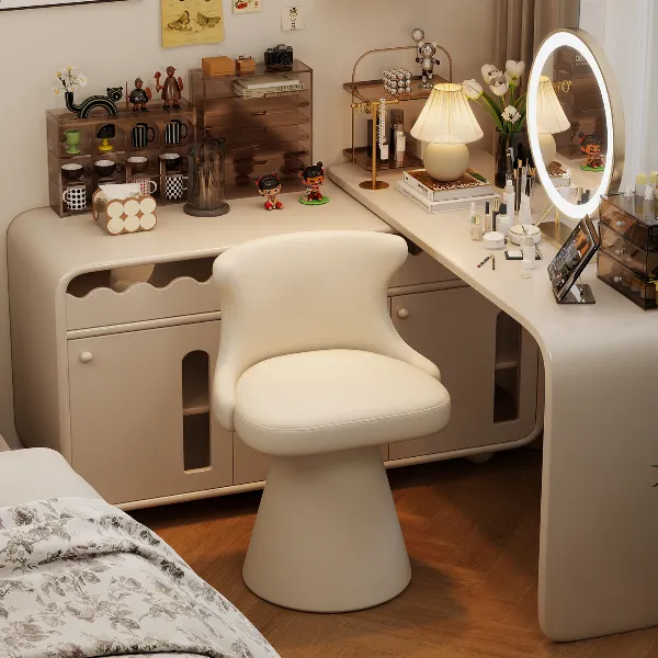 希静奶油风化妆凳靠背可旋转化妆椅子卧室梳妆台凳子梳妆椅高级感
