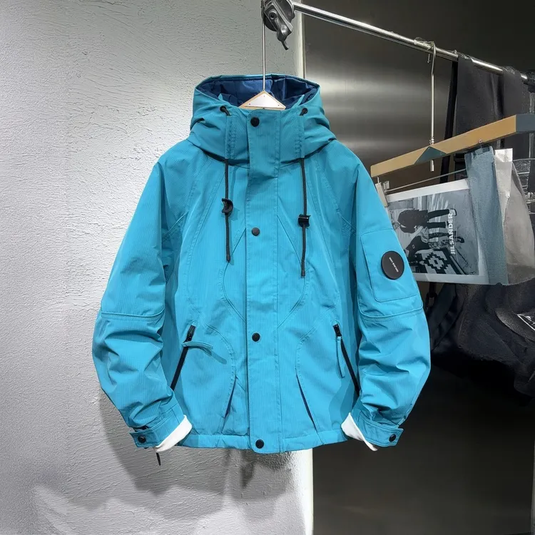 2025冬季新款纯色连帽冲锋衣羽绒服男士加厚外套工装宽松防寒服潮