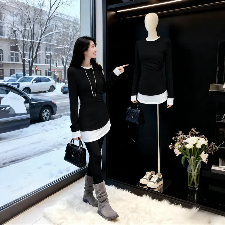 中长款打底衫女秋冬内搭修身显瘦设计感不规则t恤遮屁股上衣T恤