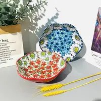 【精选】红蓝海洋7寸花型碗两个装陶瓷好看精致