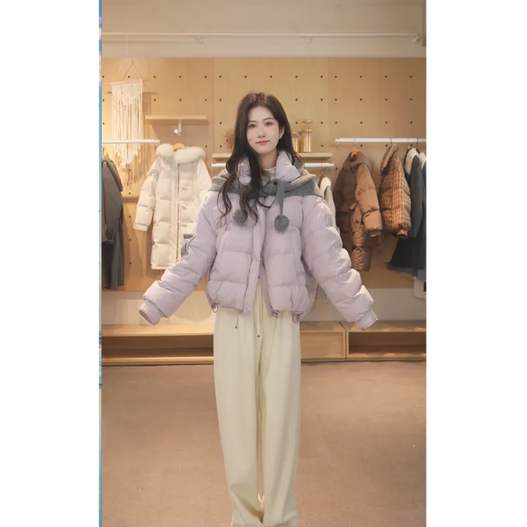 紫涵立领针织披肩羽绒服女冬新款加厚外套Z5Z10AW351