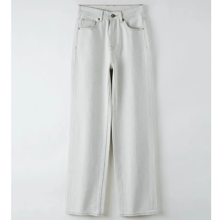 2025新款白色窄版直筒气质百搭显瘦显高阔腿高腰牛仔裤女