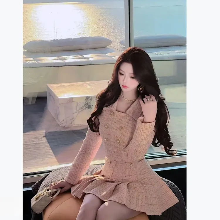 大码女装千金 早秋优雅甜美重工小香编织套装13243