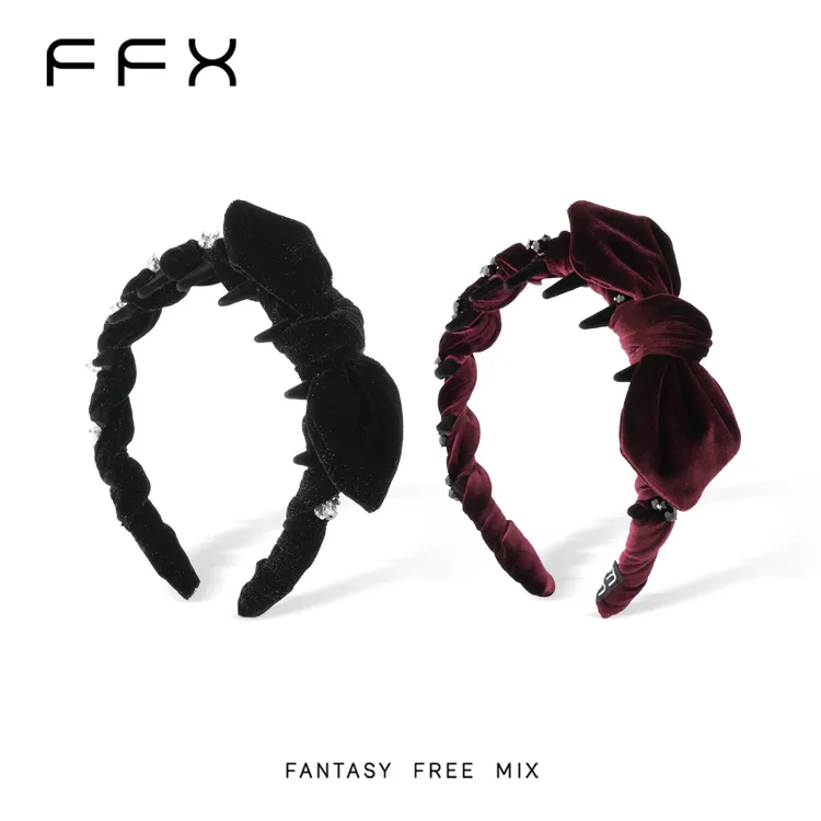 弗弗西FFX【暮光精灵】丝绒蝴蝶结可调节千金感甜美齿梳发箍
