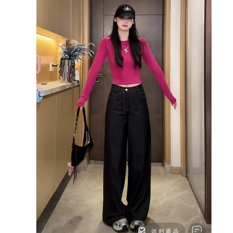 夏春茶多巴胺穿搭设计感休闲裤女裤高腰直筒裤春夏遮肉显瘦阔腿裤