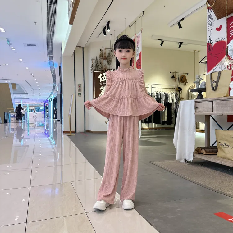 女童夏装韩系森系飞袖套装6-12岁新款韩版洋气薄款休闲女孩阔腿裤