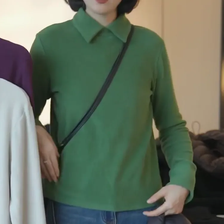 新款双面德绒简约POLO领百搭加厚内搭T恤打底衫LK2507577