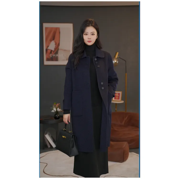 【南桥甄选】秋冬新款琥珀流光高端百搭双面羊毛大衣8584061深墨蓝