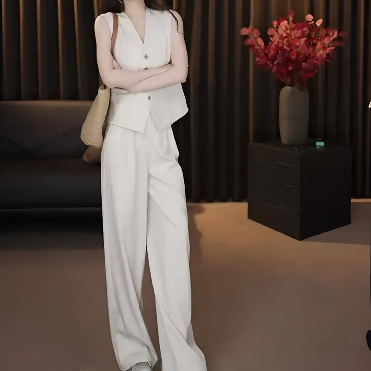 新款套装女2025夏季老钱风套装高定轻奢气质显瘦阔腿裤修身两件套