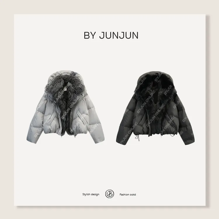 ByJunjun冬日暖狐 狐狸毛领鹅绒服外套冬季保暖设计感上衣